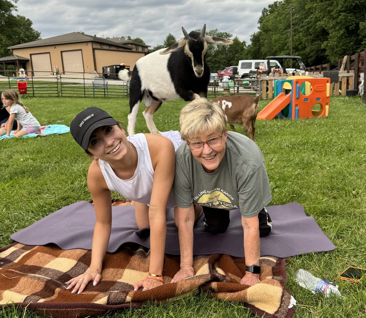 Goat yoga at a community recovery event